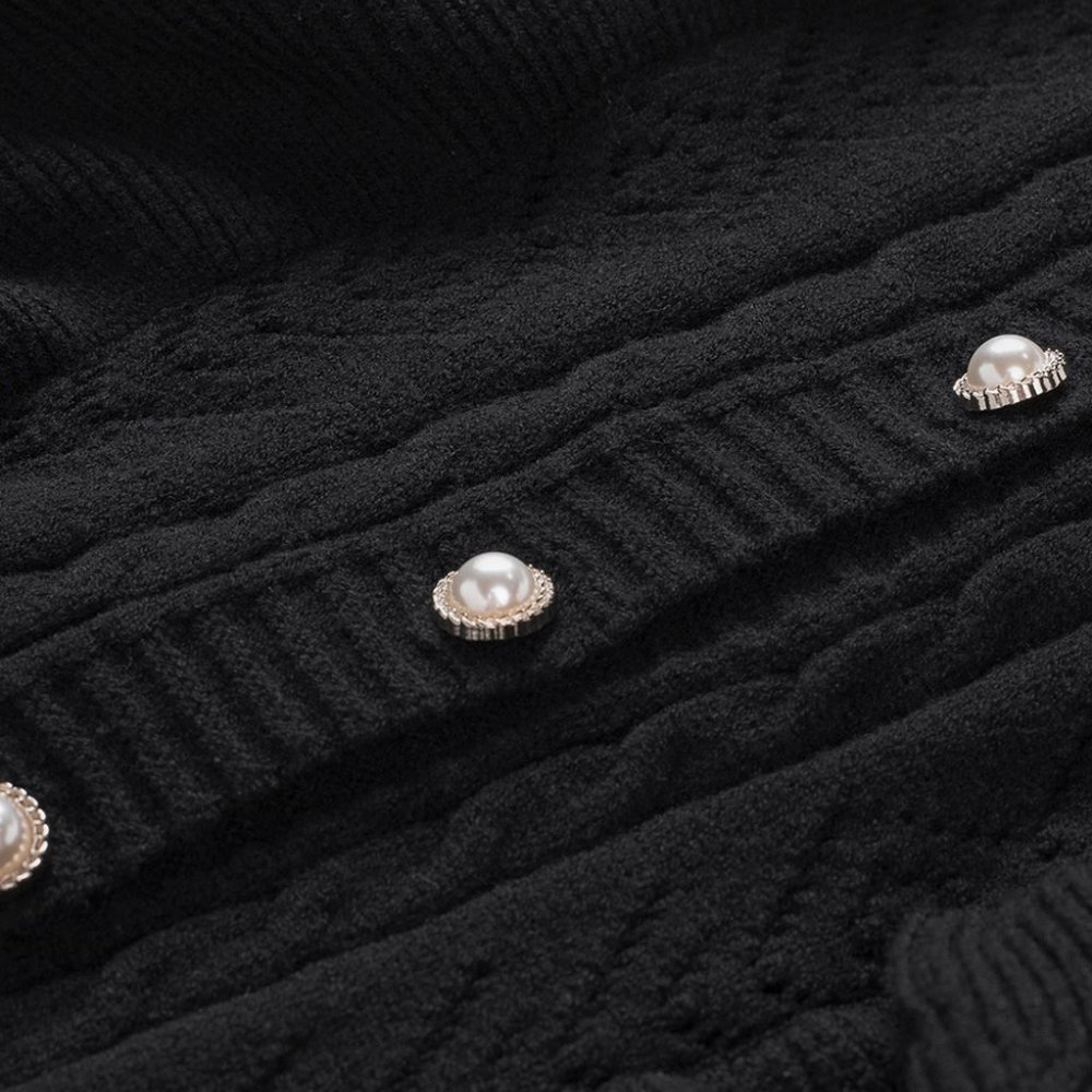 Black Ruffled Buttoned Open Front Knitted Sweater - Picture 9 of 16